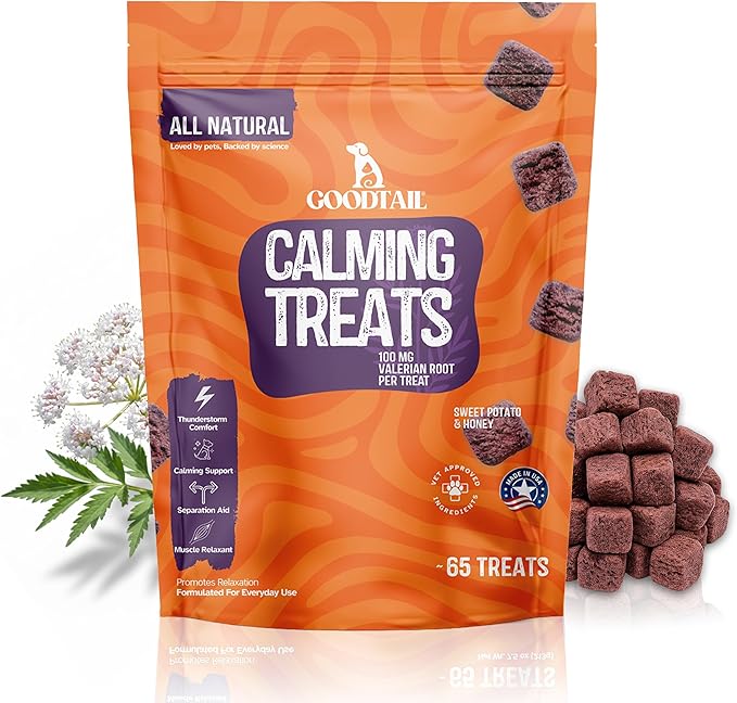 Dog Calming Chews for Dogs Natural Stress & Separation Puppy Support Sleep aid for Dogs – Valerian Root Relief – Pet Cat Calming Treats for Cats Dog car Accessories, Fireworks Travel Thunder