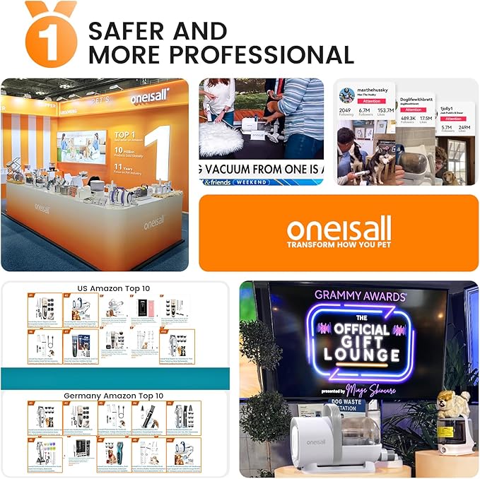 oneisall Dog Hair Vacuum & Dog Grooming Kit, Pet Grooming Vacuum with Pet Clipper Nail Grinder, 1.5L Dust Cup Dog Brush Vacuum with 7 Pet Grooming Tools for Shedding Pet Hair, Home Cleaning (Purple)