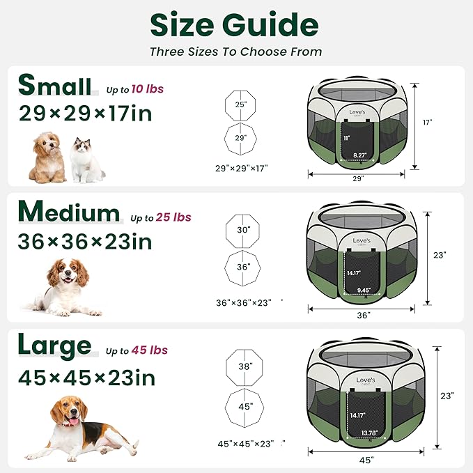 Love's cabin Pet Puppy Dog Playpen, Medium Dog Tent Crates Cage Indoor/Outdoor, Portable Playpen for Cat, Foldable Pop Up Dog Kennel Playpen with Carring Case, Removable Zipper Top, Olive Green