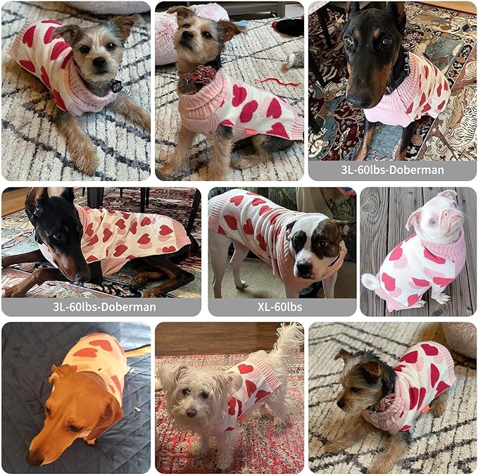 KYEESE Dogs Sweaters Red Heart with Leash Hole,XS