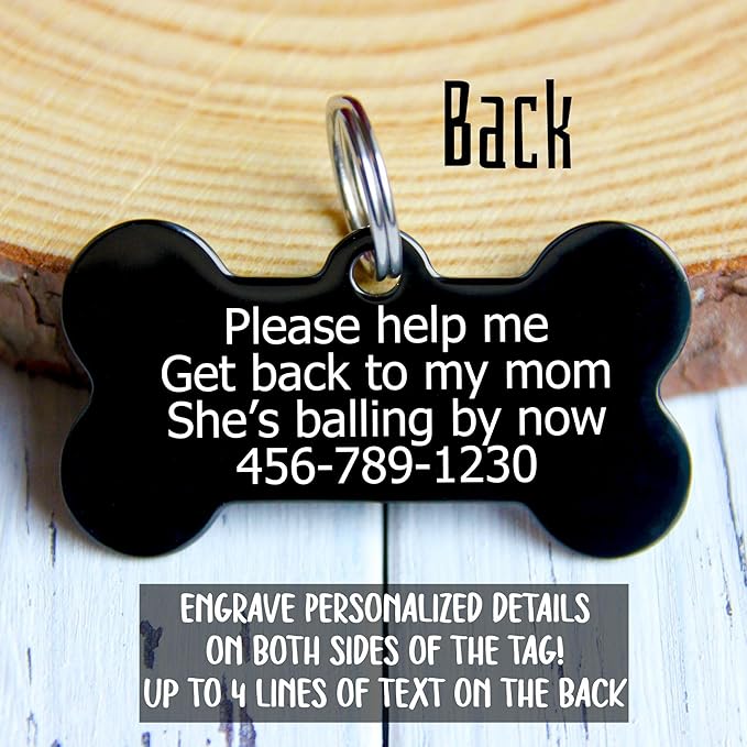 Black Bone Dog Tags and White Laser Engraved Dog Name Tag, Custom Pet ID Tag for Dogs & Cats, Personalized Dog Cat ID Tag, Cute Durable Pet Collar Name Tags