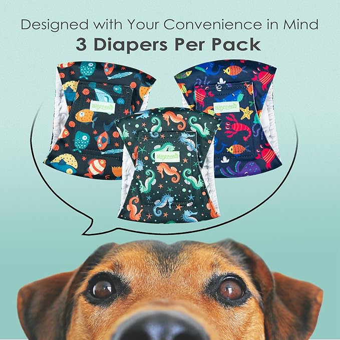 wegreeco Washable Male Dog Belly Band (Stylish Pattern)- Pack of 3 - Male Dog Belly Wrap, Dog Diapers Male (Marine Horse, Small)