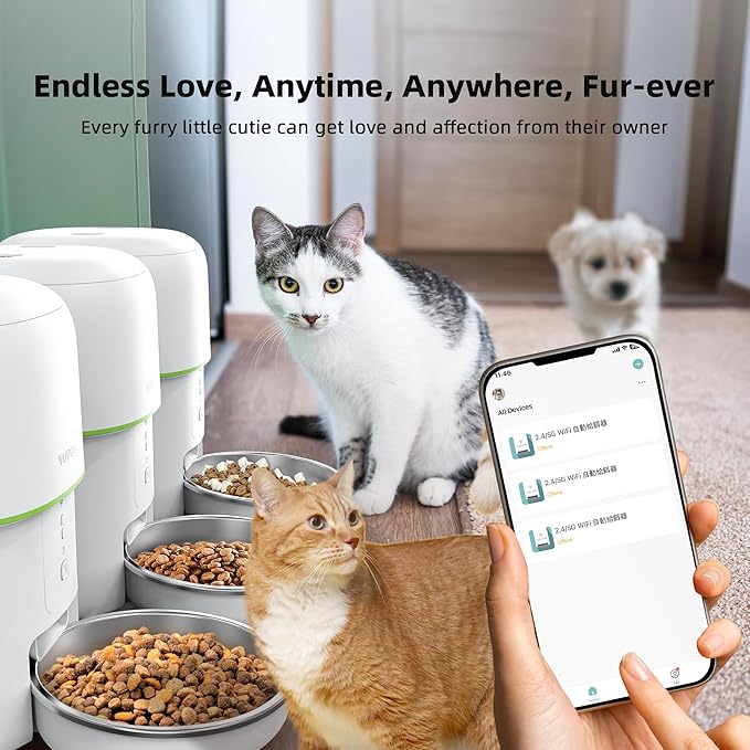 5G WiFi Automatic Cat Feeders Easy to Use - 8cup/68oz Cat Food Dispenser, Automatic Timed Cat Feeder with Dual-Band WiFi APP Control for Remote Feeding, Easy to Clean Also for Dogs