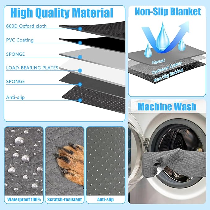 Dog Car Seat for Large Medium Dogs, Hard Bottom Back Seat Extender for Dogs with Soft Removable Blanket, Non-Slip Dog Car Hammock Turn into Soft Pet Travel Bed,Half Pet Seat for Car SUV Truck(Black)