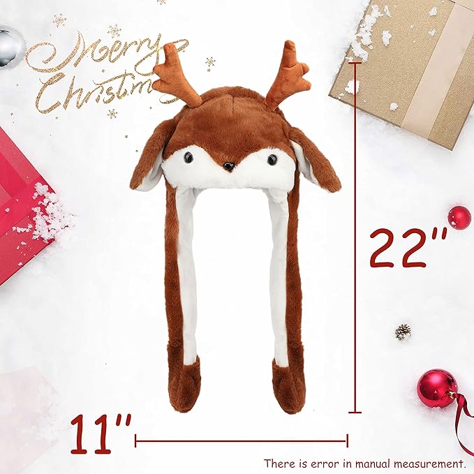 Animal Hat with Ears Moving Jumping Pop Up Beating Hat Plush Holiday Cosplay Dress Up Funny Gift for Kids