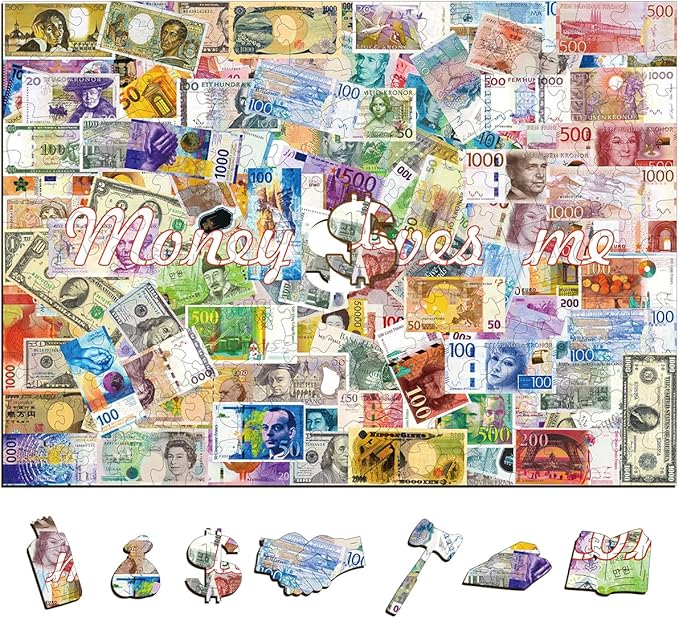 KAAYEE Wooden Puzzles for Adults, Money Loves me Jigsaw Puzzles, 92 Piece Unique Shape Puzzle, Creative Gifts for Adults/Friends/Family, Family Game，Wall Decor(8.5 * 6.1 in)