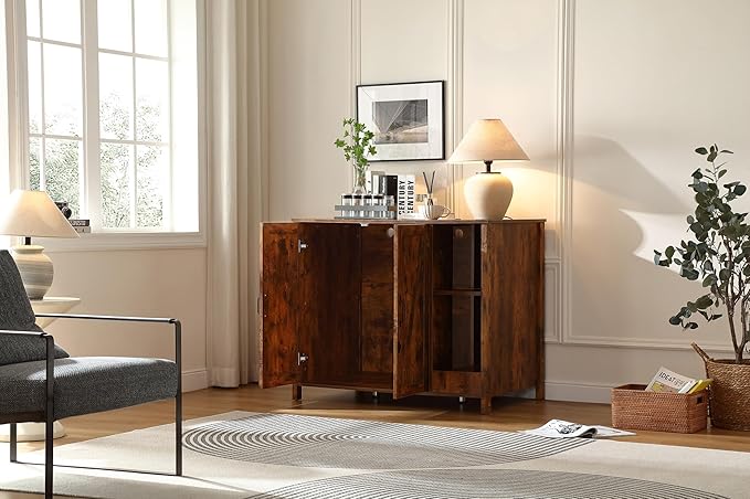 Large Cat Litter Enclosure with Litter Collector, Enclosure for self-Cleaning Litter Boxes,Adjustable Shelf for Dog Proof,Charging Station,Locks Added for cat,Cat House,Rustic Brown