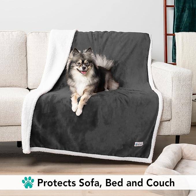 PetAmi Dog Blanket for Bed, XL Pet Blanket Large Dogs, Fleece Furniture Couch Cover Protector Sofa Car Crate Kennel, Soft Sherpa Cat Throw Plush Reversible Washable, Twin 60x80 Dark Gray