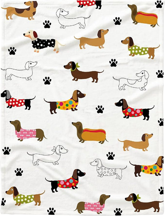 Personalized Dachshund Dog Blanket - Soft Flannel Throw With Cute Paw Prints for Bed, Sofa, Travel - Extra Large 120"x90" - Gift for Dog Lovers, Mom, Dad
