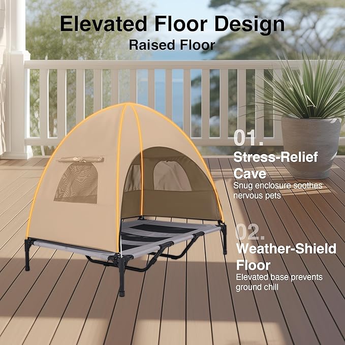 Elevated Outdoor Dog Bed with Canopy – Cooling Camping Tent, Removable Shade, Off-Ground Cot, Large