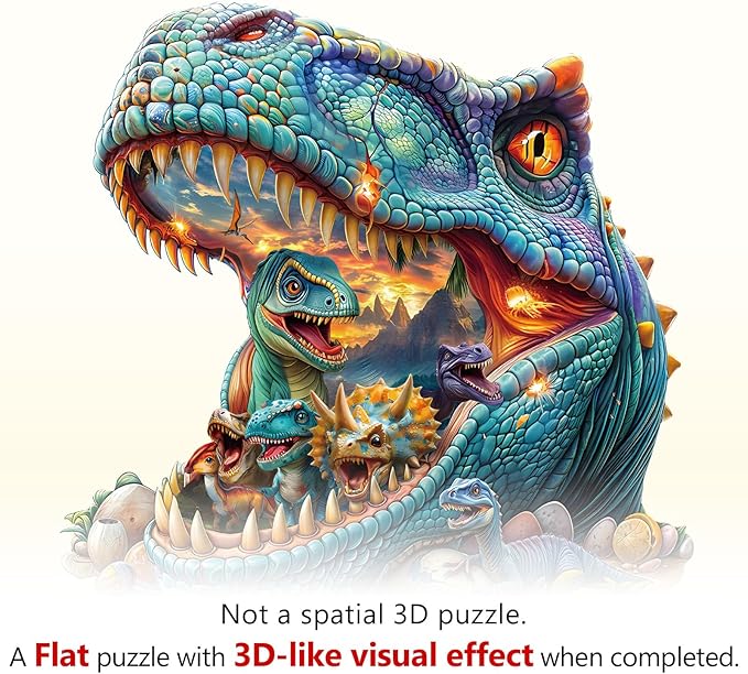 WOODBESTS Wooden Puzzles for Adults, Fantasy Dinosaurs Wood Puzzles Adult(90 Pieces, S, 8.5 * 8.2in), Unique Shape Wooden Animal Jigsaw Puzzles, Birthday Gifts for Adults Family Game