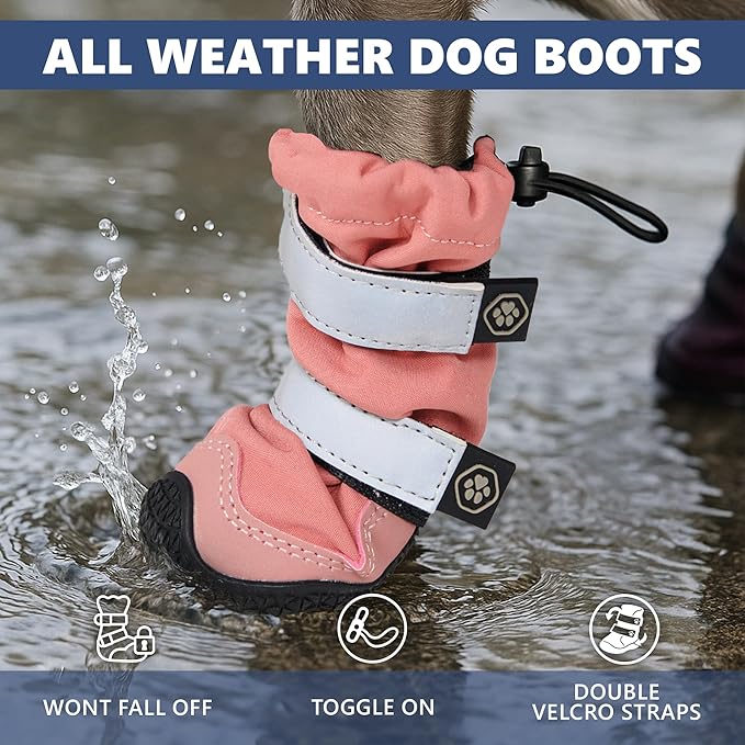 Spark Paws Dog Shoes, Waterproof Dog Boots for Medium to Large Dogs, Non Slip, Breathable Dog Booties and Paw Protectors - 4PCS Doggie Hiking Boots with Reflective Straps - Pink, Size 5
