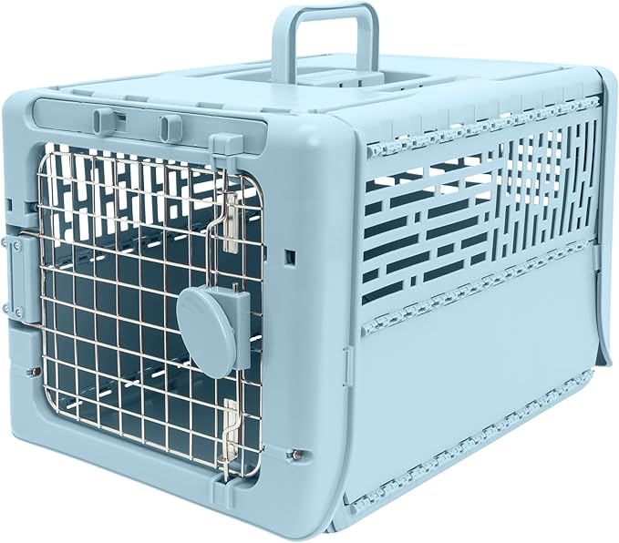 SportPet Designs Collapsible X-Small Pet Travel Carrier (Blue), Hard-Sided Kennel for Small Dogs, Puppies, Cats, Kittens, Animals up to 20lbs, Washable Home & Outdoor Pet Crate, 19.6"L x 13.5"W x 12"H