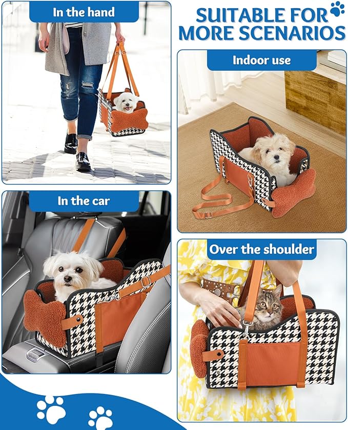 Center Console Dog Car Seat, Pet Car Seat, Armrest Middle Console Booster Travel Carrier for Small Dogs and Cats(Brown)