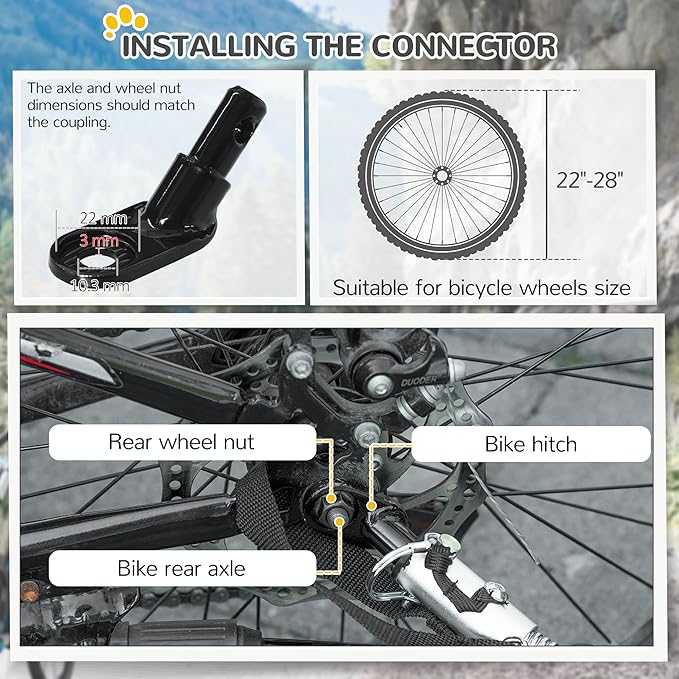 Aosom Dog Bike Trailer, Pet Bike Wagon with Steel Frame, Hitch Coupler, Quick Release Wheels, Reflectors, Flag, Pet Travel Carrier for Medium Dogs