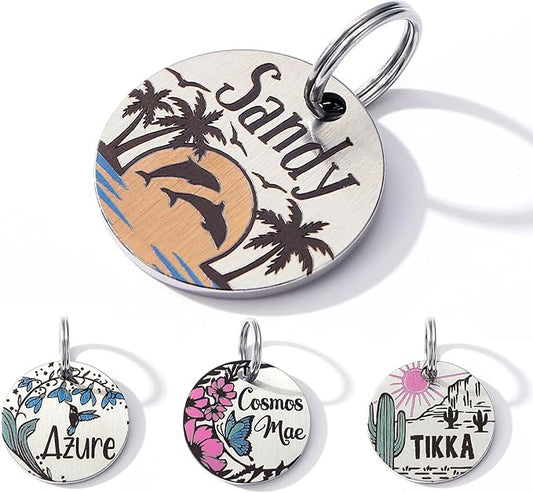 Colorful Dog Tags Personalized, Engraved Dog Tags with Colored Printing for Pets, Dog Name tag with deep Engraving, Custom pet ID Tags, Customizable cat Collar Holder tag (Dolphin)
