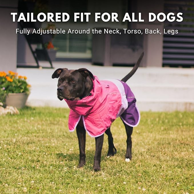 Spark Paws Dog Raincoat, Waterproof Windproof Rain Jacket, for Small Medium Large Extra Large Dogs, Reflective Breathable Full-Body Coverage Dry Suit - Pink Lilac Purple - L