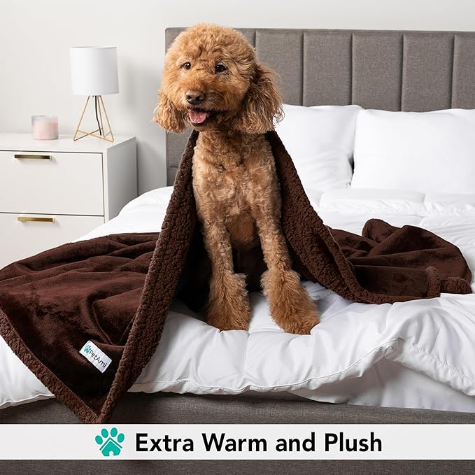 PetAmi Dog Blanket for Small Medium Dogs, Pet Bed Blanket Cat Puppy Kitten, Fleece Furniture Couch Cover Protector Sofa Car, Soft Sherpa Dog Throw Plush Reversible Washable, Mini 29x40 Solid Brown