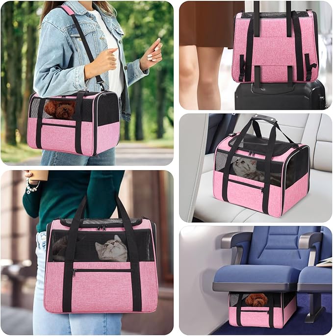 JUNGYOUN Premium Cat Carrier - Pet Carrier for Cat & Small Dogs up to 15lbs - Airline Approved Travel Dog Carrier with Anti-Escape Zippers, Collapsible Travel Bowl & Padded Strap