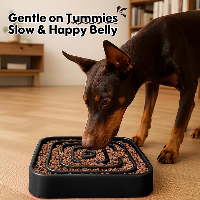 TOBYTO Slow Feeder Dog Bowls for Large Medium Breed, Anti-Choking Pet Slow Feeding Food Bowl, Non Slip Maze Puzzle Dog Feeder Bowl Prevent Bloating,Black