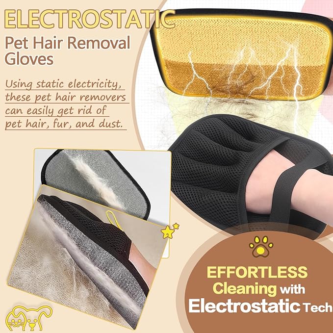 Pet Hair Removal Glove, Electrostatic Five-Finger Design, Reusable Fur Remover for Cats, Dogs, Couch, Carpet, Car Seat (1PCS)