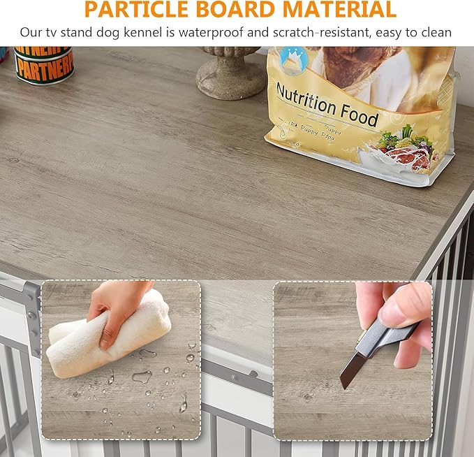 60.6 Inch Double Dog Crate with Divider, 2-in-1 Heavy Duty Dog Crate TV Stand with 2 Sliding Doors and Thick Iron, Indoor Dog House for 2 Dogs (White)