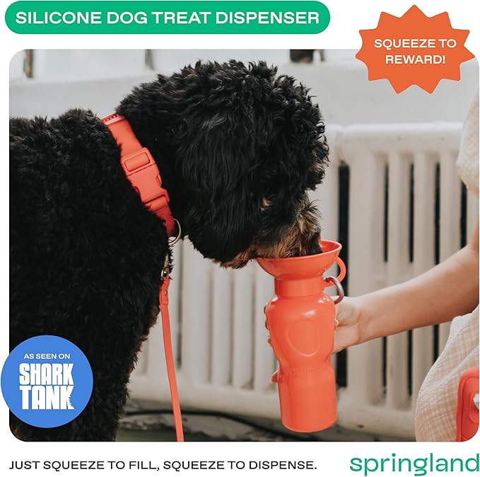 Springer by Springland Dog Water Bottle | Portable Travel Water Bottle Dispenser for Dogs | Dog Gift Seen on Oprah's Favorite Things, Shark Tank | Leak-Proof Bottles | BPA-Free 22oz Poppy