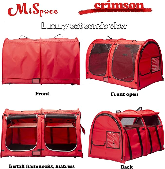 Mispace Portable Twin Compartment Show House Cat Cage/Condo - Easy to Fold & Carry Kennel - Comfy Puppy Home & Dog Travel Crate with Portable Carry Bag/Two Hammocks/Mats and Collapsible Litter Box