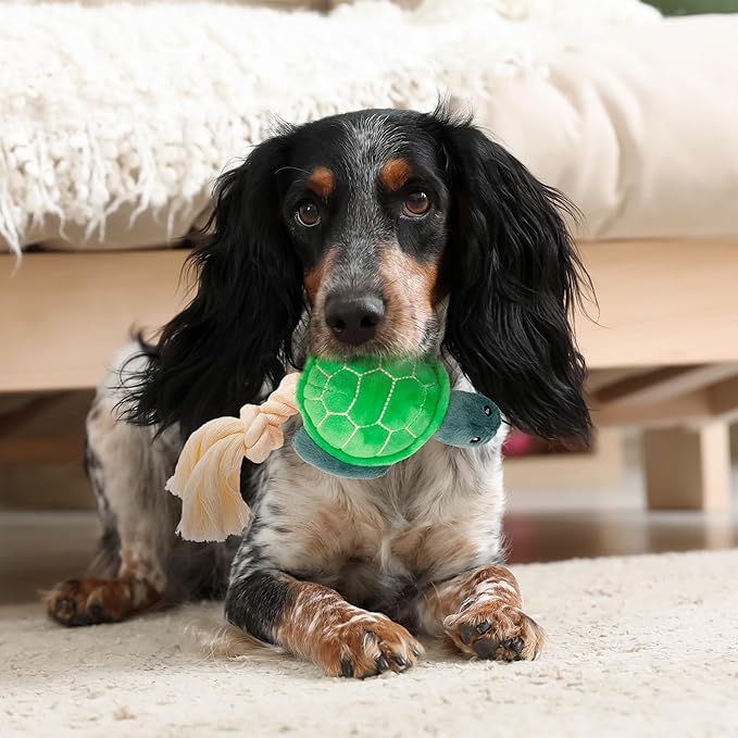 Dog Toys | Plush Turtle Stuffed Animal with Rope for Dogs | Eco Friendly Toy - Easy to Clean and Made from Non Toxic Materials