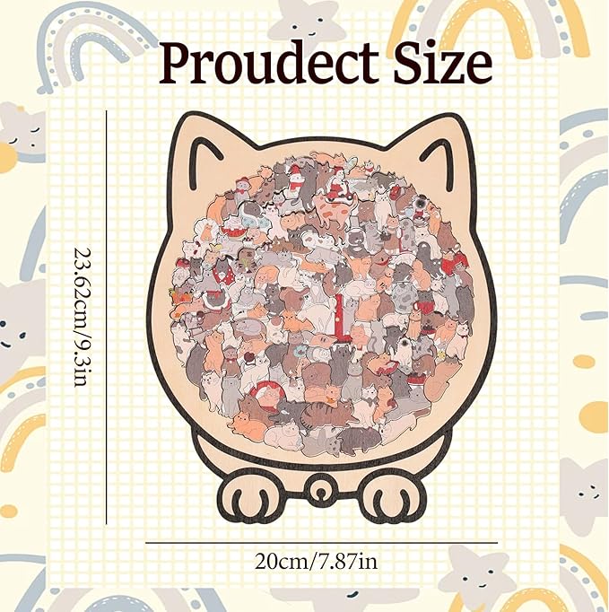 135-Piece Cat Shaped Wooden Jigsaw Puzzle - Morandi-Colored Wood Puzzle, Cute Animal Cats Wood Puzzles, Gift for C-at Lovers Home & Relaxation