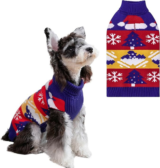 CuteBone Christmas Dog Sweater for Small Dogs X-mas Knit Turtleneck Pet Winter Clothes Cat Apparel with Harness Hole