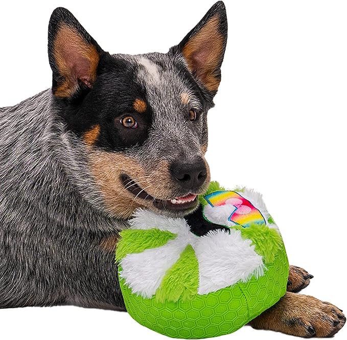 goDog Holiday Collection Mixed Materials TPE-Plush Cool Mint Squeaky Dog Toy, Chew Guard Technology - Green/White, One Size