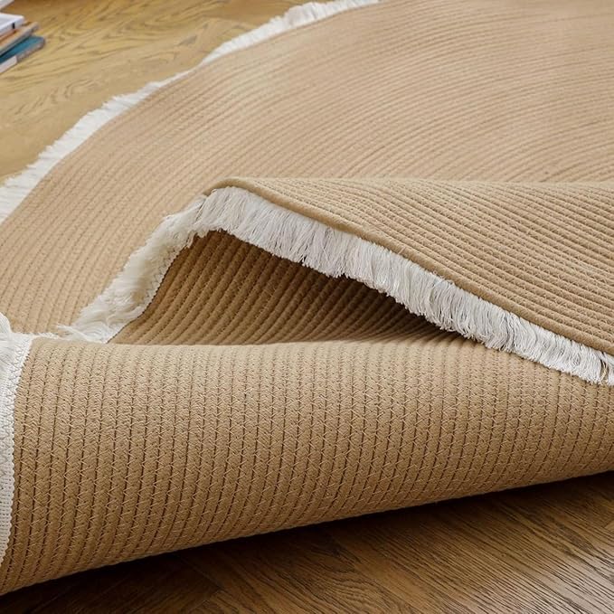 Cotton Rope Area Rug for Cats, Washable Round Vintage Reversible Woven Tassel Rug, Large Natural Premium Cotton Rope Cat Scratching Mat, Easy to Clean (White/Tan, 32inch)