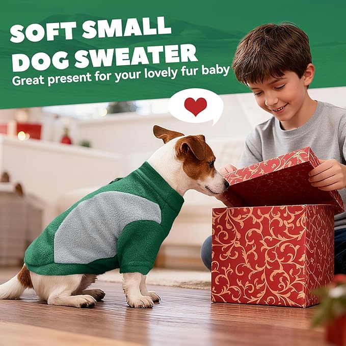 Small Dog Sweater with Leash Ring Soft Warm Fleece Fall Winter Dog Clothes Cute Cat Apparel Puppy Sweaters Classic Pullover Doggy Sweatshirts Chihuahua Costumes Cat Outfits(Green,L)