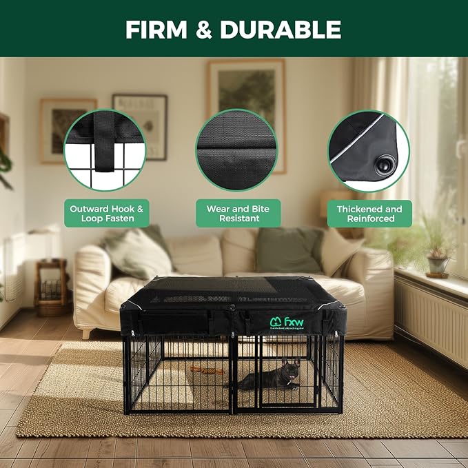 FXW Homeplus Unleashed Indoor Dog Playpen - Stress-Free and Safe Play, Heavy Duty 24 Inch 8 Panels with Playpen Cover for Puppy and Small Dogs, Black│Patented