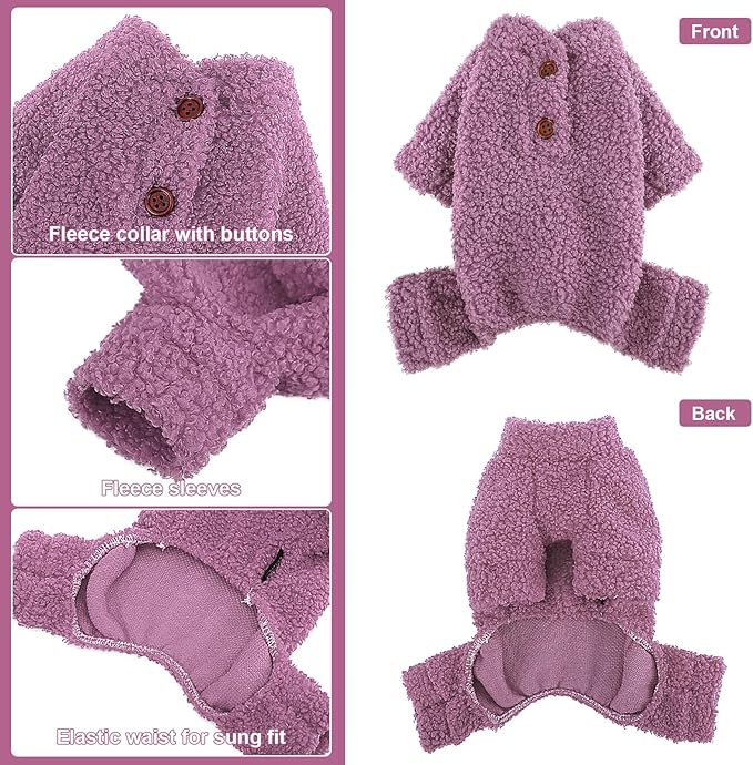 Dog Sweaters for Small Dogs Winter Dog Pajamas Sized Dogs Boy Girl Fleece Pet Clothes Puppy Outfit 4 Legs Jumpsuits for Chihuahua Yorkie Cat Apparel (Purple, XX-Small)