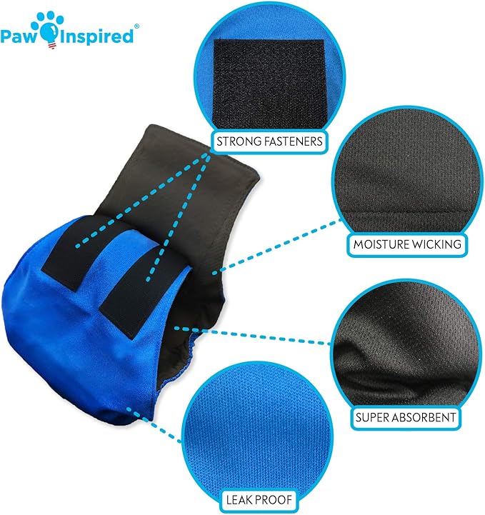 Paw Inspired 3-Count Reusable Male Dog Wraps, Washable Diapers for Male Dogs, Belly Bands for Incontinence, Surgery, Male Marking (Medium Size, Assorted Colors with Black Lining, Pack of 3)