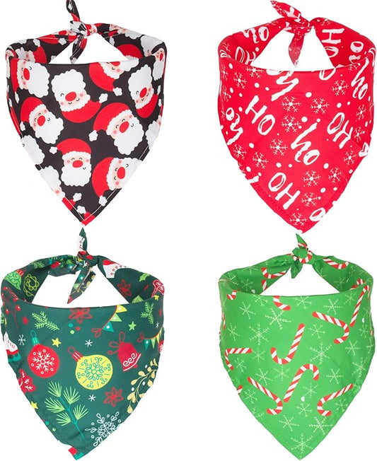 ADOGGYGO 4 Pack Dog Bandana Christmas Dog Scarf Triangle Bibs Kerchief Set Red Green Pet Christmas Costume Accessories Decoration for Medium Large Dogs (Large)