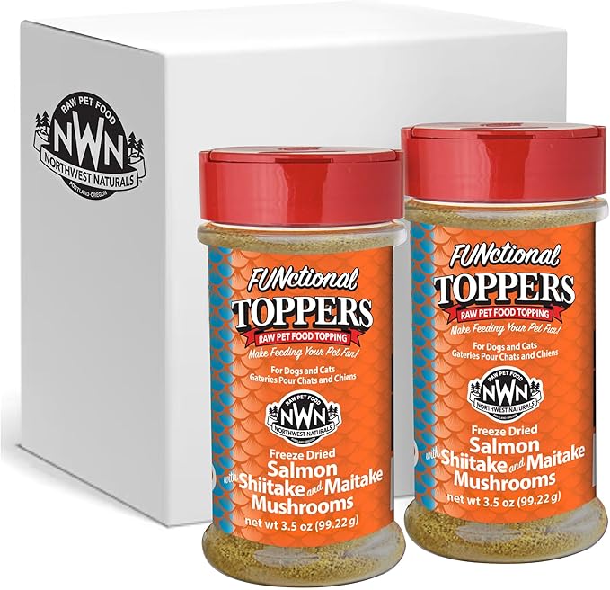 Northwest Naturals Freeze-Dried Salmon, Shiitake & Maitake Mushrooms Functional Topper for Dogs & Cats - Limited, Human Grade Ingredients, All Natural, Proudly Made in USA, 3.5 Oz (Pack of 2)