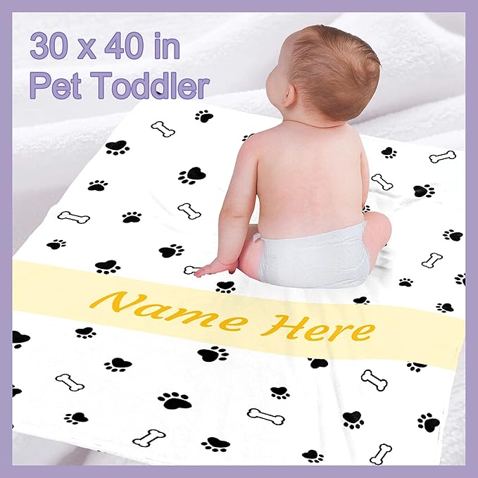Custom Pet Name Personalized Dog Blanket, Puppy Gift - Soft Flannel Throw for Bed, Sofa, Travel - Extra Large 120"x90" with Cute Dog Paw Prints
