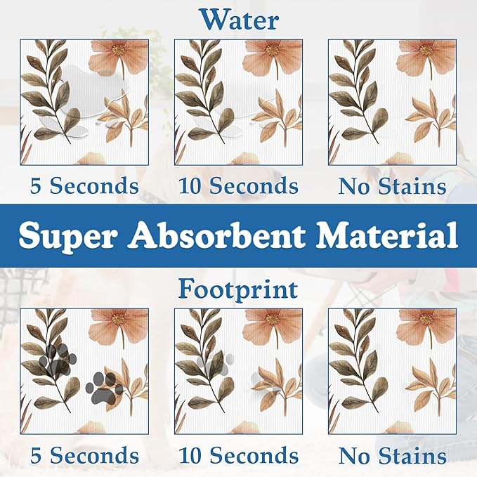 Floral Palm Leaves Dog Cat Food Mat–Absorbent Waterproof Placemat for Food and Water Bowls, Non Slip Rubber Backing, Feeding Mat for Clean Floors 16"x24"