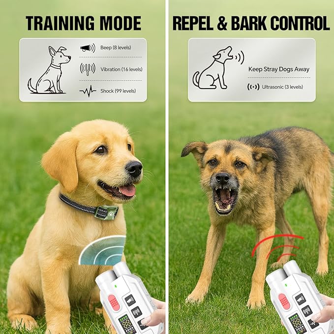 Dog Shock Collar with Remote – 3300ft Range, Waterproof & Rechargeable, Adjustable Beep, Shock, Vibration & Ultrasonic Modes, Dog Training Collar for Obedience & Behavior Control, White