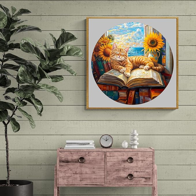 KAAYEE Wooden Puzzles for Adults, Lazy Orange Cat 300 Piece Unique Animal Shape Puzzle, Cat Wood Puzzle for Adults, Creative Gifts for Friends/Family, Home Decor(13.4 * 13.4in)