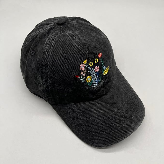 Black Cat Hat,Ragdoll Cat Embroidered Adjustable Cotton Baseball Cap for Men Women,Gifts for Cat Lovers