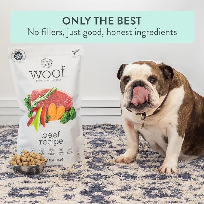 The New Zealand Natural Pet Food Co WOOF Freeze Dried Dog Food - Beef Recipe, High Protein Freeze Dried Dog Treats, Dog Food Topper & Meal, 2.2 lb