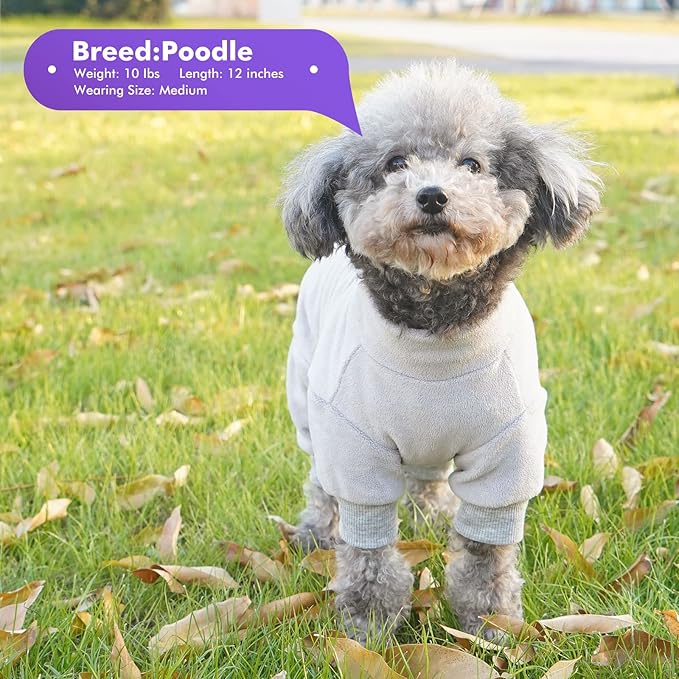 cyeollo Dog Pajamas Fleece Dog Pjs Thermal Dog Onesie Stretchy Jumpsuit Doggie Warm Pet Coat Outfits for Winter Cat Apparel Color Grey