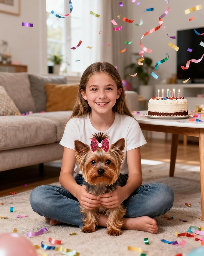 PET SHOW 10 Pack 2" Leopard Small Dogs Hair Bows with French Clips Rhinestone Yorkie Barrette Clip Bowknot for Medium Dogs Puppy Pet Cheetah Topknot Cat Grooming Hair Accessories