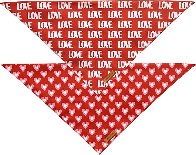 Realeaf Love Dog Bandanas 2 Pack, Triangle Reversible Mothers Day Valentine's Day Pet Scarf for Boy and Girl, Premium Durable Fabric, Holiday Bandana for Small and Medium Dogs (Small)