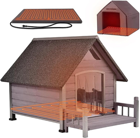 GUTINNEEN Heated Dog House for Outside Insulated Dog House Outdoor Weatherproof with Safe Heated Pad, Chew-Proof Metal Frame and Insulated Liner for Small to Medium Dogs, 32.9" L x 45" W x 32.6" H