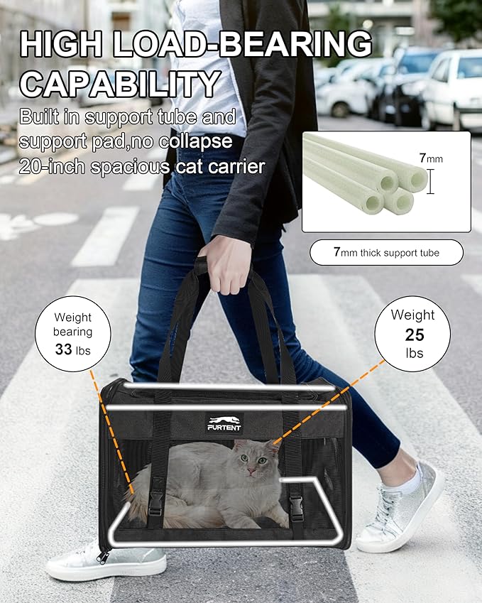 Soft-Sided Large Cat Carrier for 2 Cats, Spacious Foldable Pet Travel Carrier for Large Cats up to 25 Lbs, Double Cat Bag with Shoulder Strap, 20x13x13 Inch, Fits Maine Coon and Small Dogs, Black